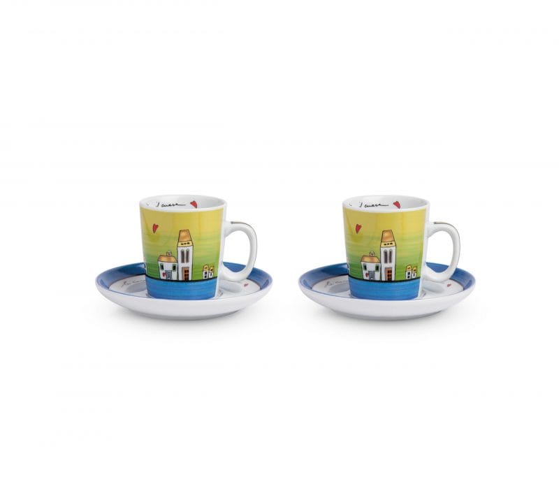 Xícara Espresso 100ml Le Casette | Conjunto 2 Xícaras com Pires Azul