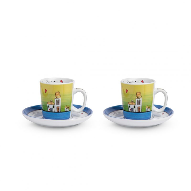 Xícara Espresso 100ml Le Casette | Conjunto 2 Xícaras com Pires Azul