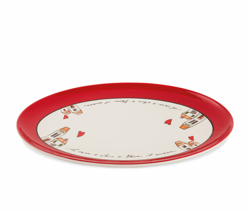 Travessa Oval Vermelha Le Casette 36x27cm | New Bone China Decorativa