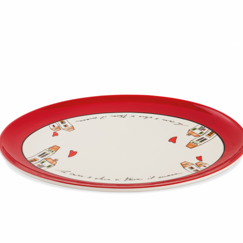 Travessa Oval Vermelha Le Casette 36x27cm | New Bone China Decorativa