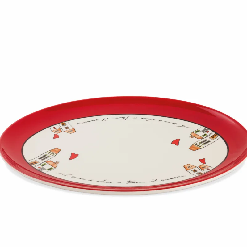 Travessa Oval Vermelha Le Casette 36x27cm | New Bone China Decorativa