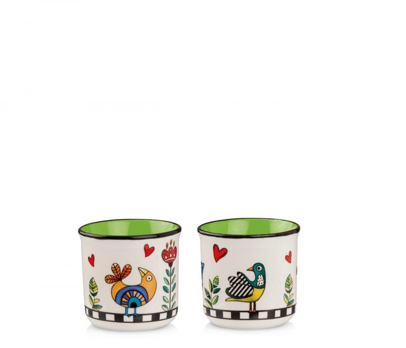 Copo Espresso 90ml | Conjunto 2 Copos Espresso 90ml Verde Cocoricó New Bone China