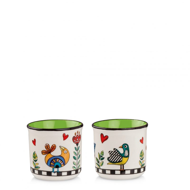 Copo Espresso 90ml | Conjunto 2 Copos Espresso 90ml Verde Cocoricó New Bone China