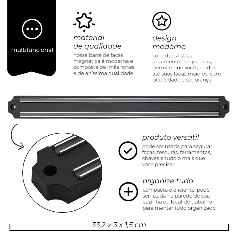 Barra magnética para facas 33cm
