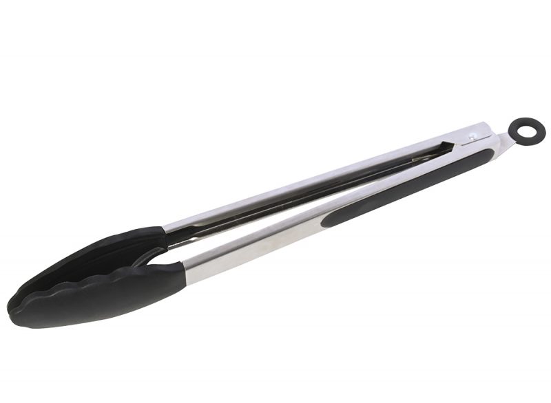 Pegador de salada de silicone preto e cabo inox