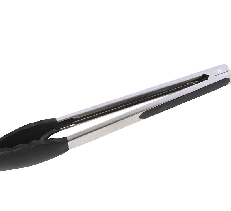 Pegador de salada de silicone preto e cabo inox