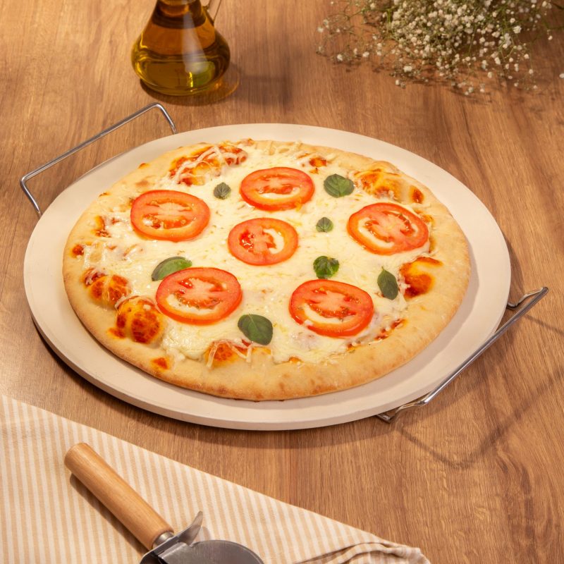 Pedra refratária para pizza com suporte