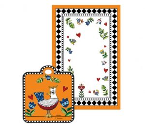 Conjunto pano de prato e descanso de panela laranja
