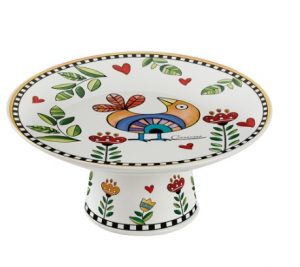Prato de Bolo com Pé Amarelo Cocoricó 19x19cm | Porcelana Decorativa Infantil
