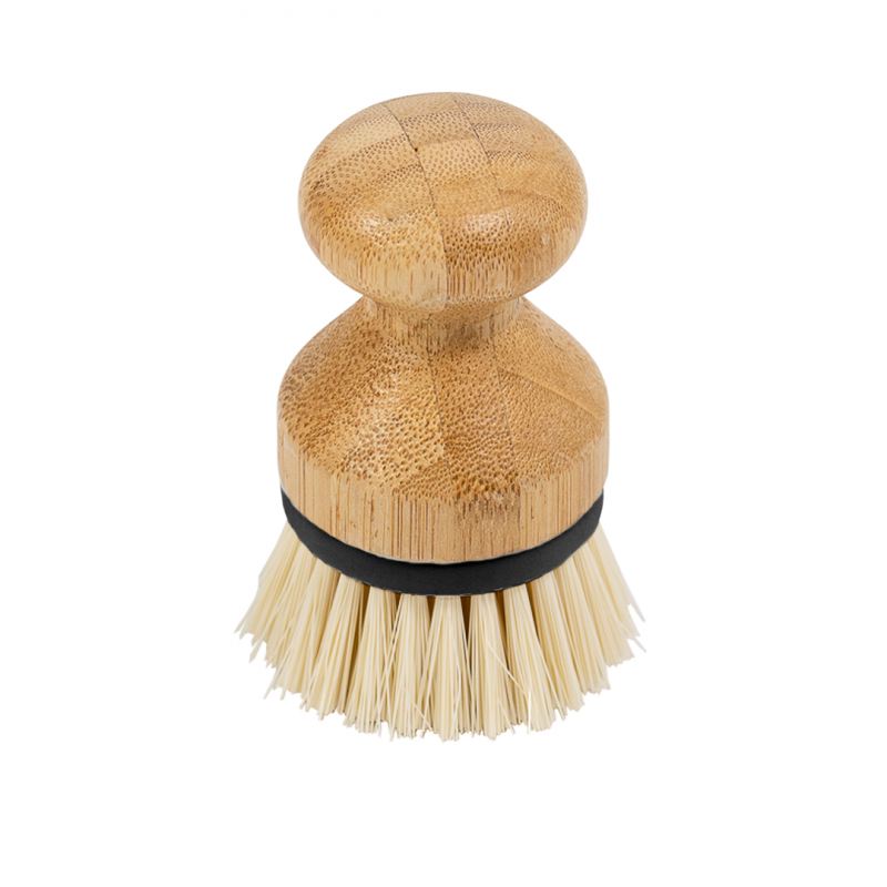 Escova de limpeza redonda com pega de bambu
