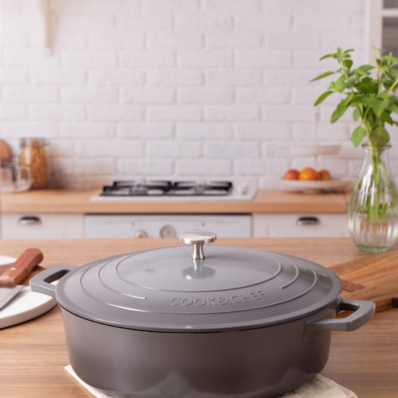 Panela Caçarola Baixa 28cm Antiaderente Cook&Chef cinza