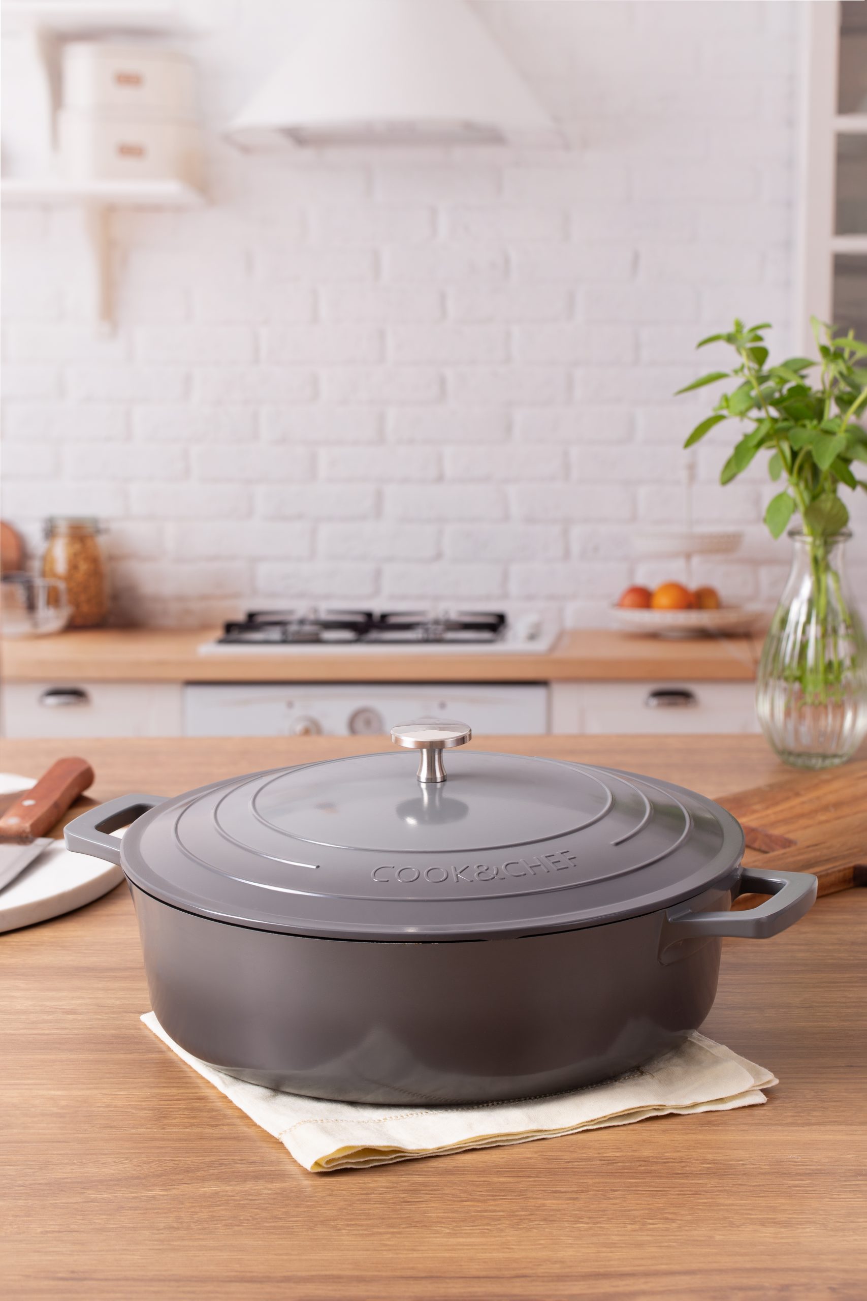 Panela Caçarola Baixa 28cm Antiaderente Cook&Chef cinza - Imagem 3