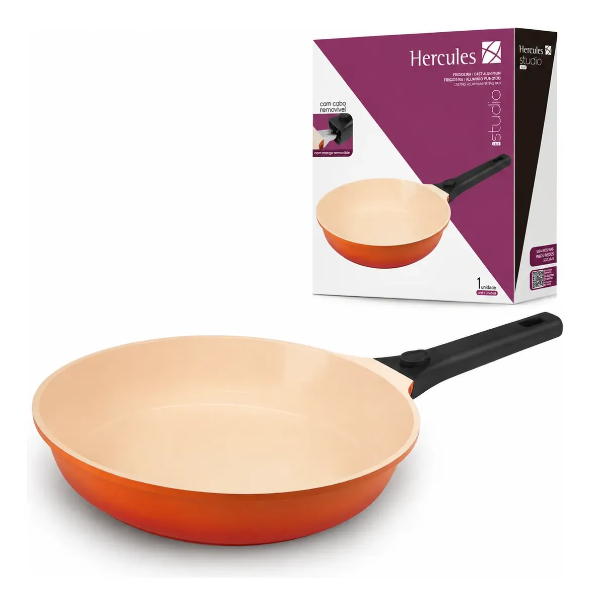 Frigideira Studio Hercules Ø28cm Antiaderente Cerâmico com Cabo Removível Laranja